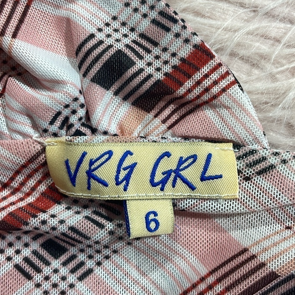 Verge Girl Day Trippers Plaid Mesh Pink One Shoulder Top - Picture 3 of 9